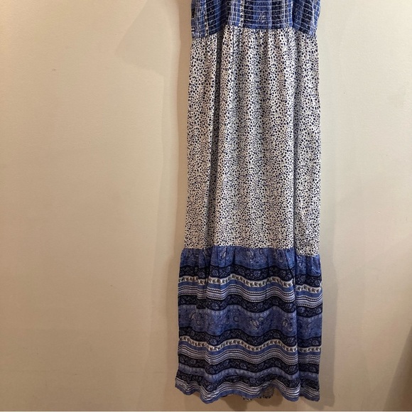 JAPNA Sz L Ruffle Hem Tiered Criss Cross Peep Bodice Spaghetti Straps Maxi Dress - Picture 9 of 12